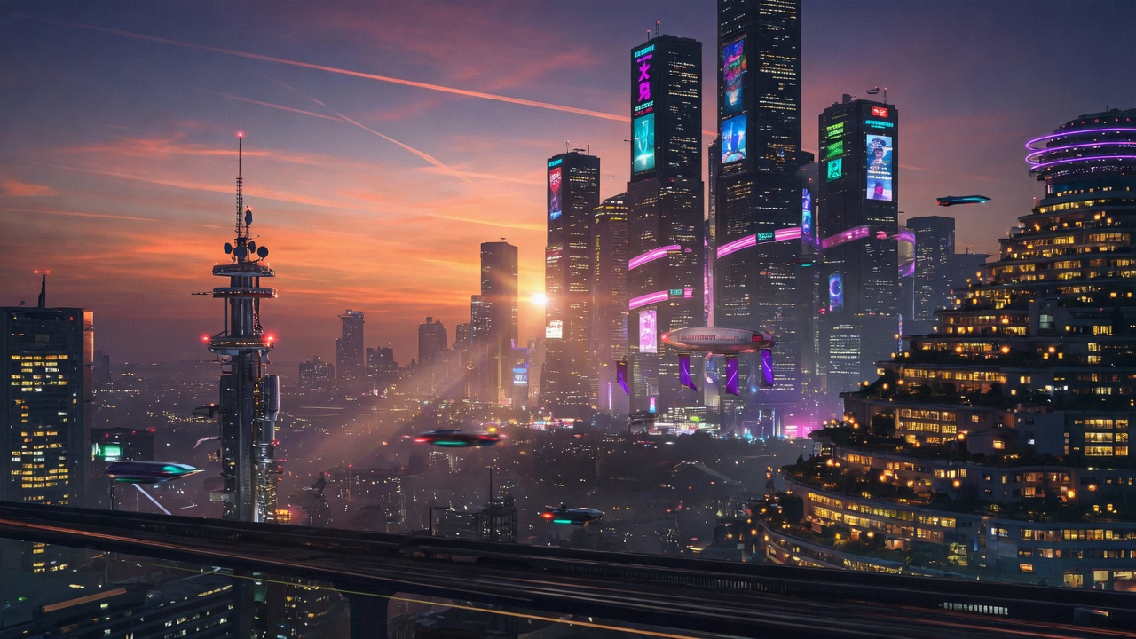 16:9 skyline still from the first generated flyover segment