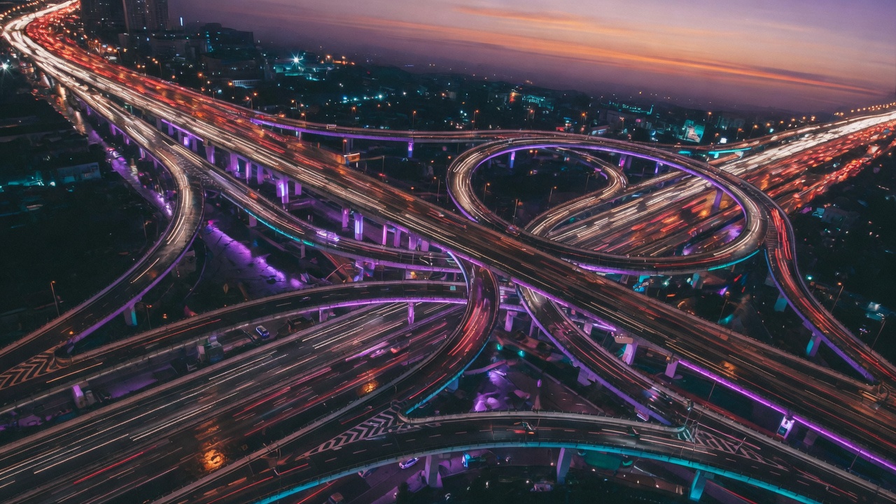 16:9 highway light-trail still from the flyover